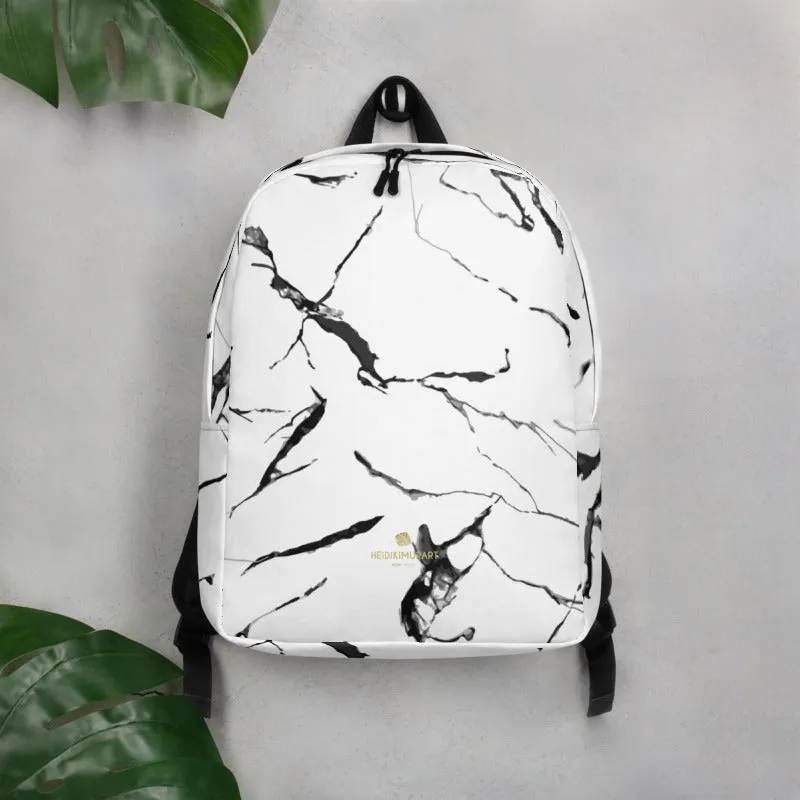 White Marble Backpack, Marbled Print Designer Modern Contemporary Minimalist Backpack Bag- Made in EU