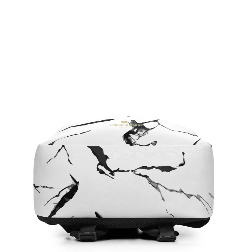White Marble Backpack, Marbled Print Designer Modern Contemporary Minimalist Backpack Bag- Made in EU