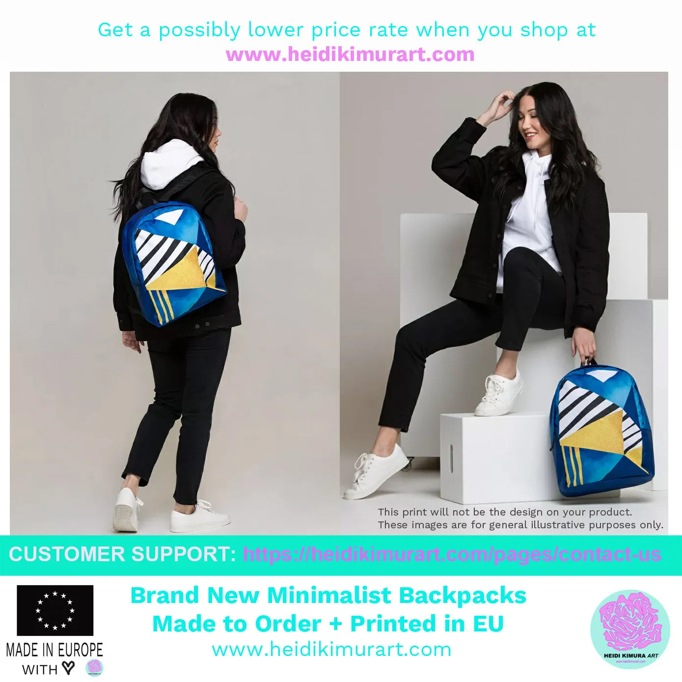 White Marble Backpack, Marbled Print Designer Modern Contemporary Minimalist Backpack Bag- Made in EU