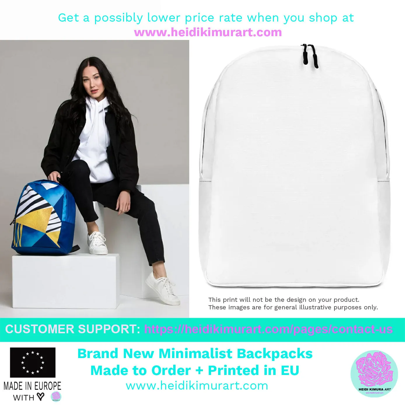 White Marble Backpack, Marbled Print Designer Modern Contemporary Minimalist Backpack Bag- Made in EU