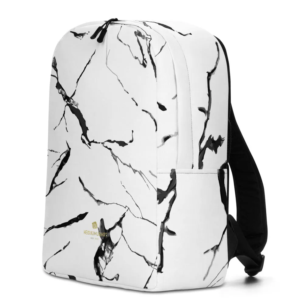 White Marble Backpack, Marbled Print Designer Modern Contemporary Minimalist Backpack Bag- Made in EU