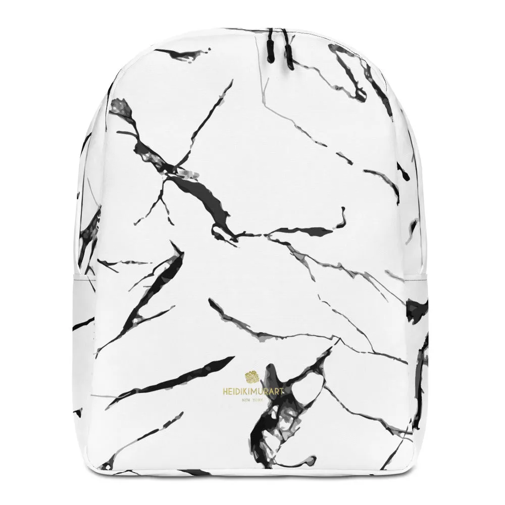 White Marble Backpack, Marbled Print Designer Modern Contemporary Minimalist Backpack Bag- Made in EU