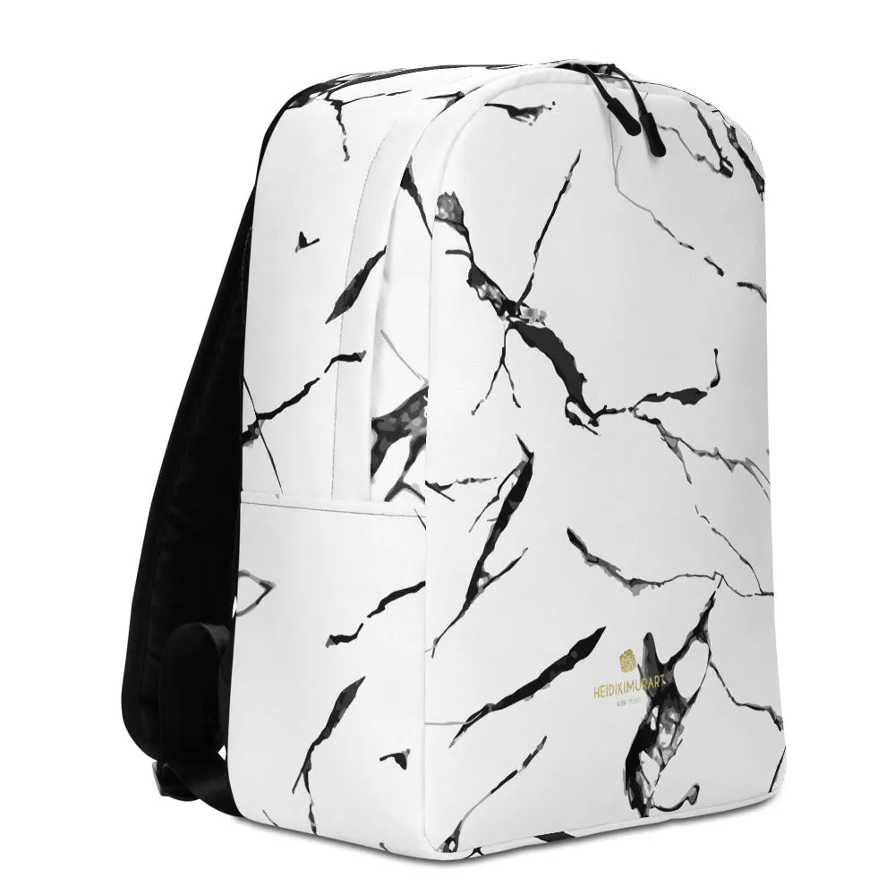 White Marble Backpack, Marbled Print Designer Modern Contemporary Minimalist Backpack Bag- Made in EU