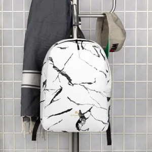 White Marble Backpack, Marbled Print Designer Modern Contemporary Minimalist Backpack Bag- Made in EU
