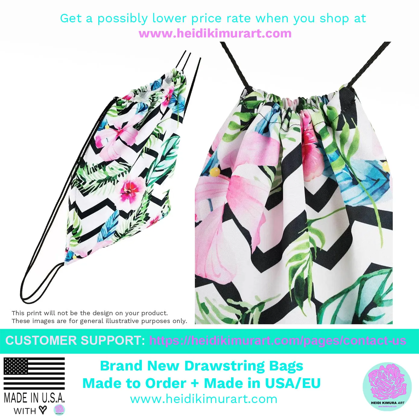 White Marble Drawstring Bag, Marbled Print Designer 15x17" Premium Quality Best Drawstring Bag- Made in USA/EU
