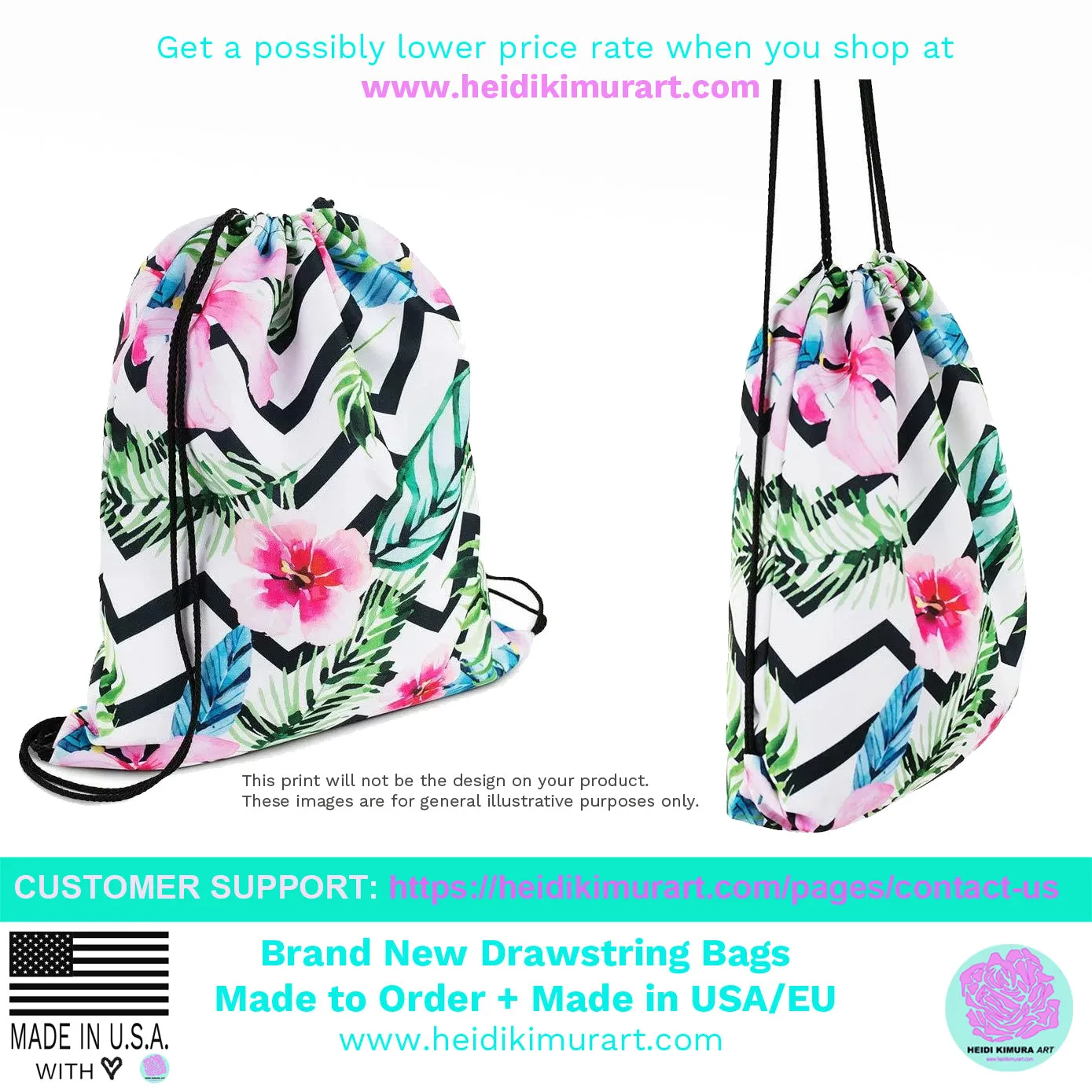 White Marble Drawstring Bag, Marbled Print Designer 15x17" Premium Quality Best Drawstring Bag- Made in USA/EU