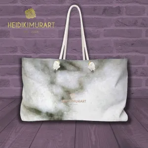 White Marble Print Weekender Bag, Best Oversize Designer 24"x13" Large Travel Overnight Tote Bag - Made in USA