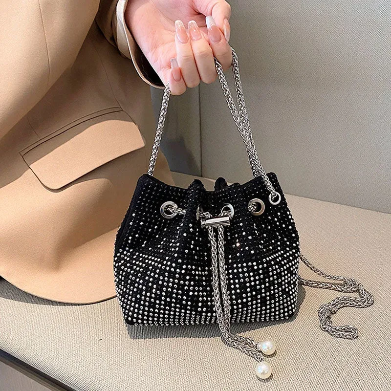 Women Diamond Bucket Bags Drawstring Chain Shoulder Bag for Evening Party Wedding #111