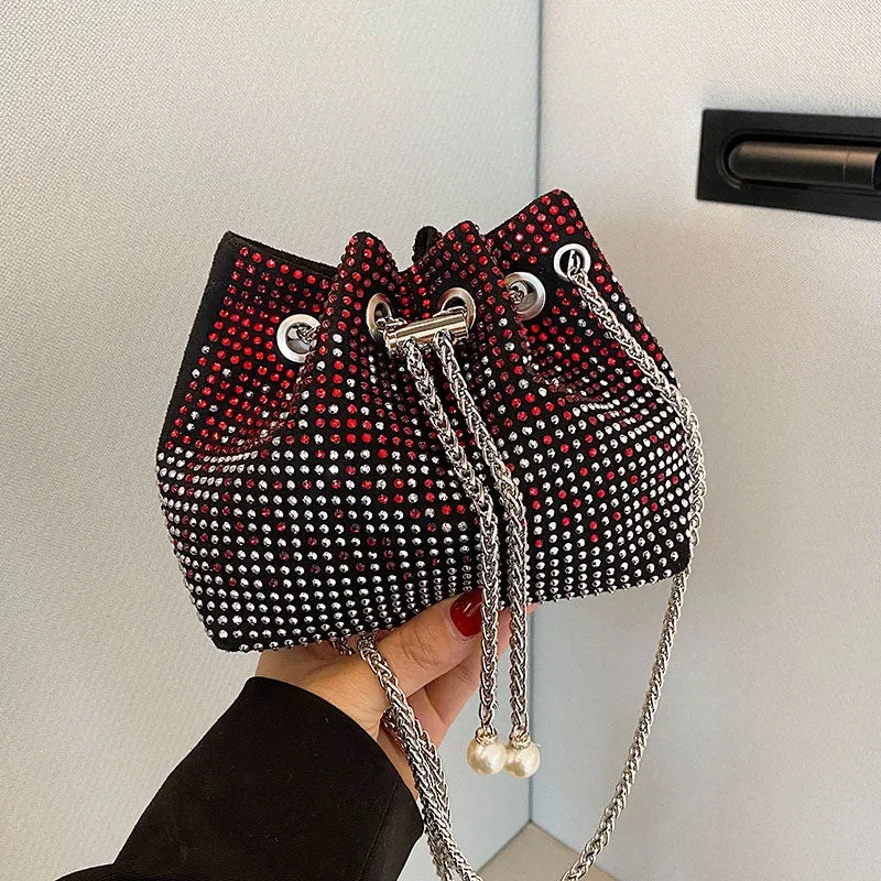 Women Diamond Bucket Bags Drawstring Chain Shoulder Bag for Evening Party Wedding #111