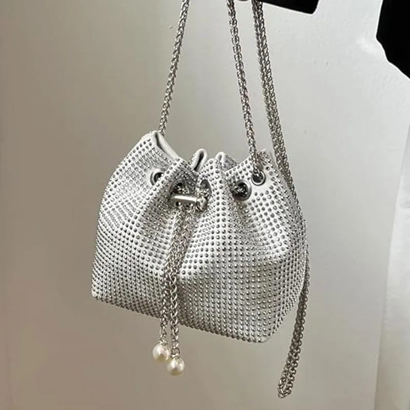 Women Diamond Bucket Bags Drawstring Chain Shoulder Bag for Evening Party Wedding #111