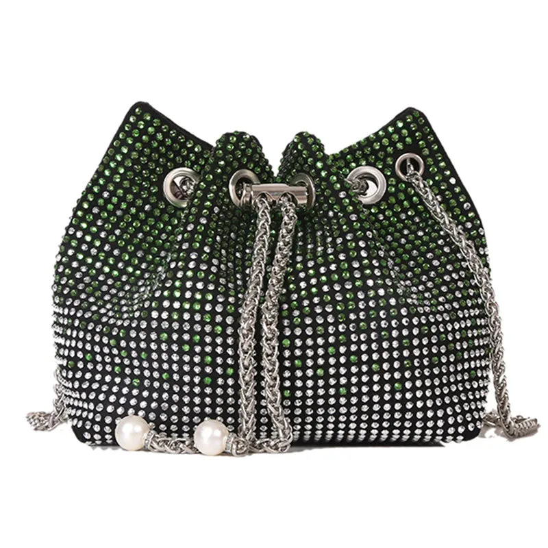 Women Diamond Bucket Bags Drawstring Chain Shoulder Bag for Evening Party Wedding #111