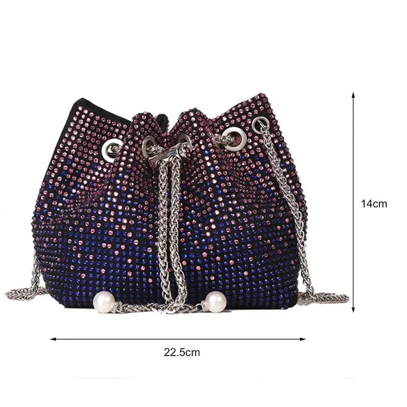 Women Diamond Bucket Bags Drawstring Chain Shoulder Bag for Evening Party Wedding #111