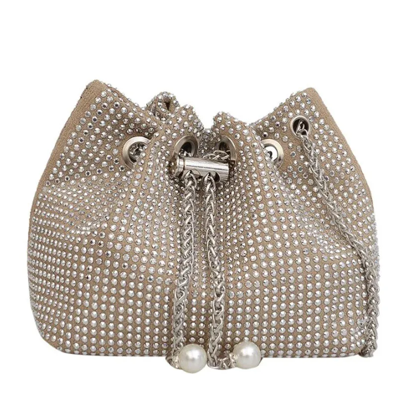 Women Diamond Bucket Bags Drawstring Chain Shoulder Bag for Evening Party Wedding #111