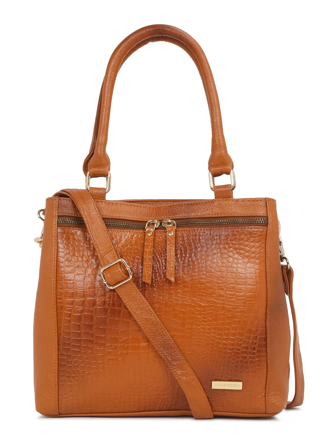 Women Tan Texture Leather Structured Handheld Bag