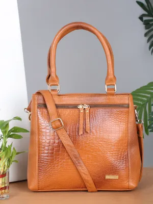 Women Tan Texture Leather Structured Handheld Bag