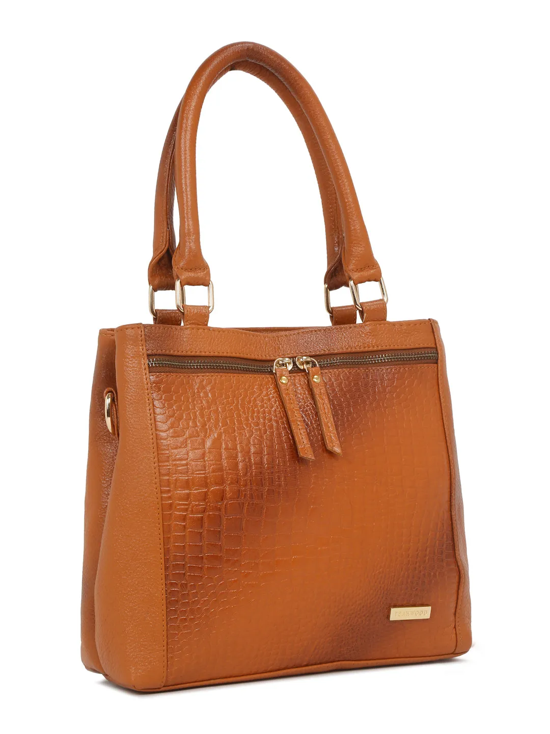 Women Tan Texture Leather Structured Handheld Bag