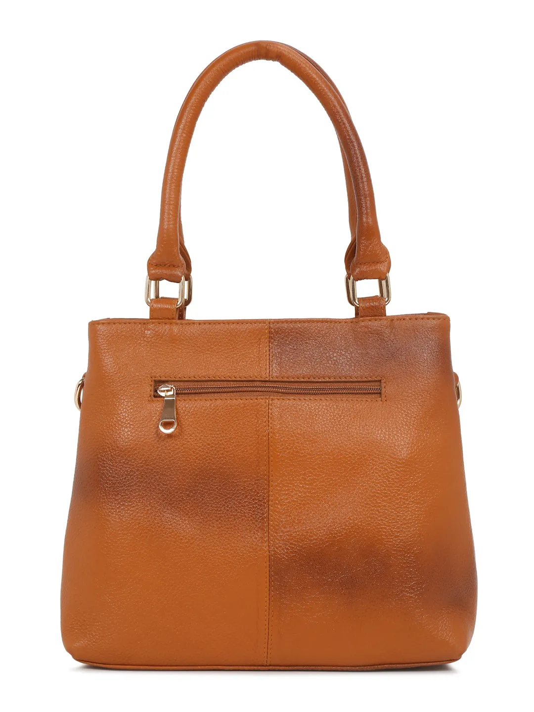 Women Tan Texture Leather Structured Handheld Bag